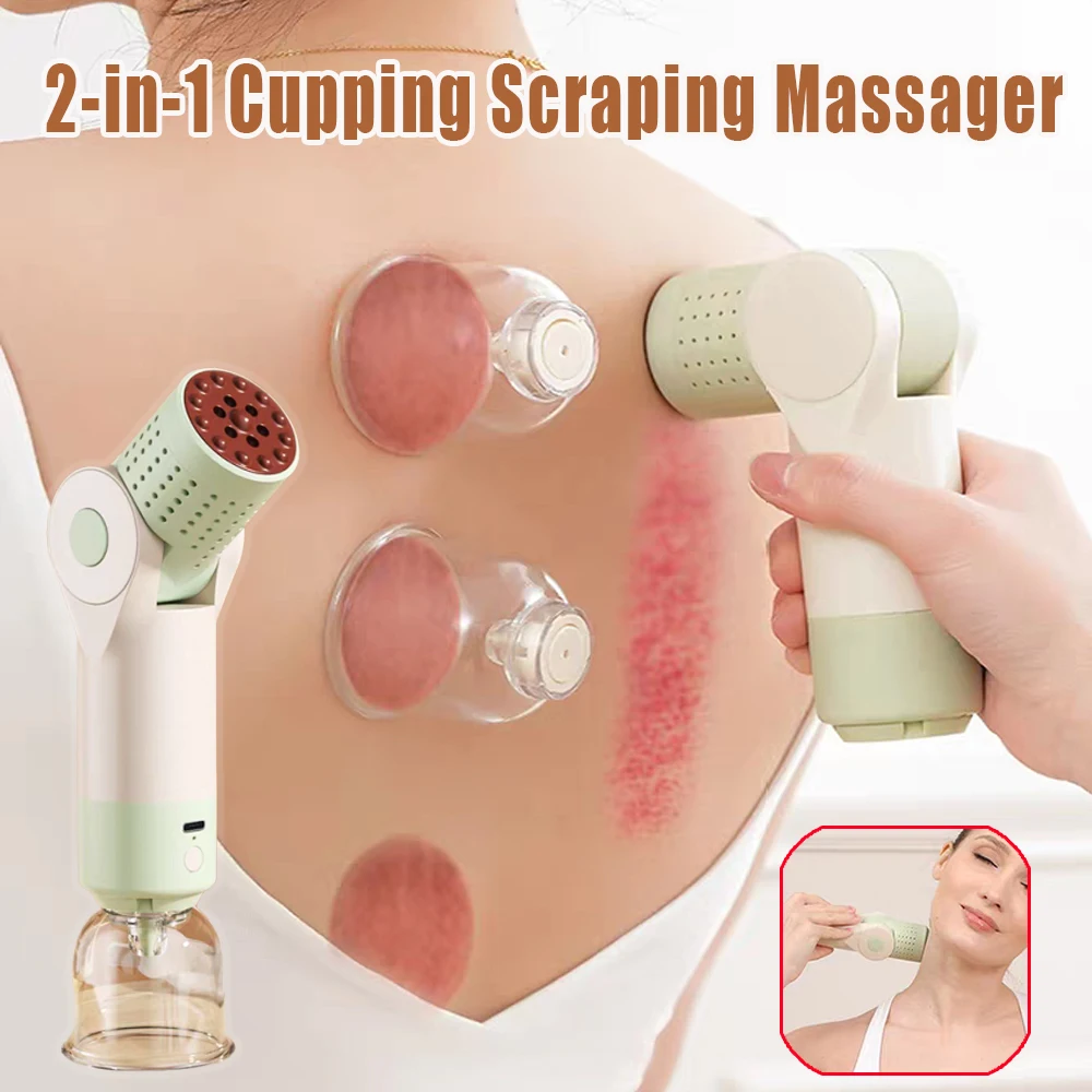 2-In-1 Electric Cupping Scraping Massager Bianshi Meridian Massage Guasha Vacuum Cupping Device Hot Stone Relax Relieve Fatigue