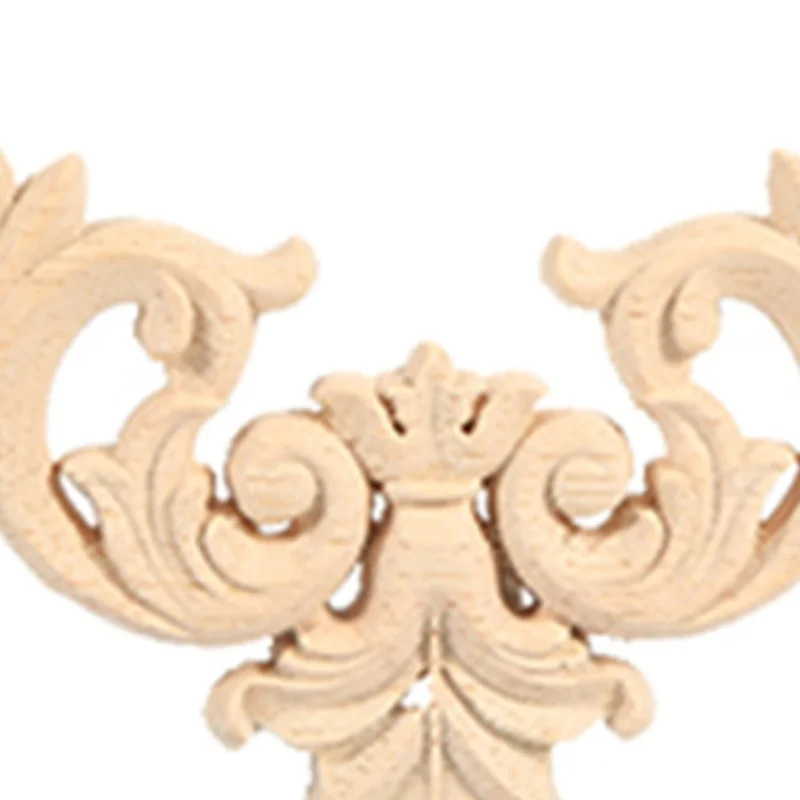 4PCS Rubber Wood Carved Corner Onlay Applique Furniture Flower Shape Unpainted 12x 12cm