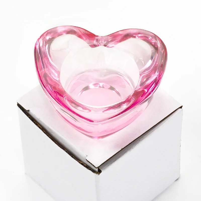 Heart Shape Nail Cup Pink Crystal Glass Dappen Dish Acrylic Powder Liquid Storage Holder Manicure Nails Accessories Tools