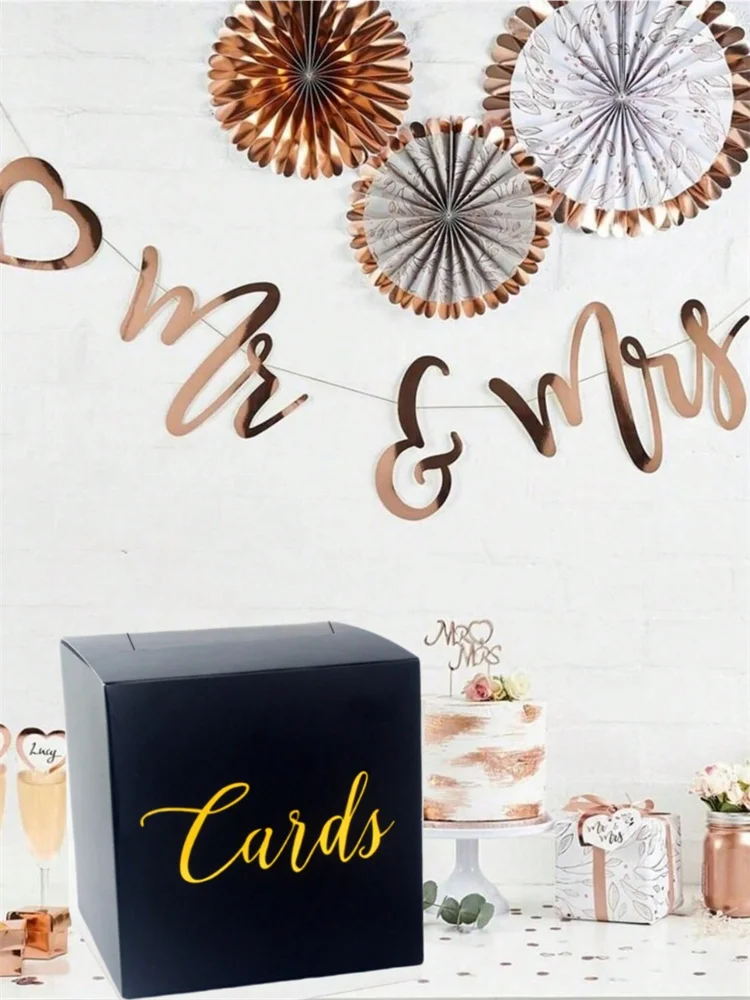 1pc Black Wedding Card Box Gift Card Case with 10 Cards Graduation Message Blessing Voting Box for Birthday Wedding Retirement
