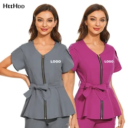 Beauty SPA Work Clothes Dentist's Scrub Women High Quality Short Sleeved Shirts Fashion Breathable Nursing Scrub Tops Customized
