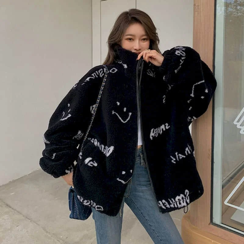 Fluffy Quilted Coats for Women Stand Collar Hooded Long Sleeved Color Block Cardigans Oversized Winter Jackets Loose Women Tops