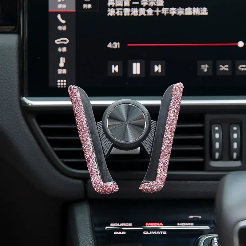 Car Phone Holder Diamond Crystal Car Air Vent Mount Clip Mobile Phone Holder Stand In Auto Bracket Interior Accessories Women