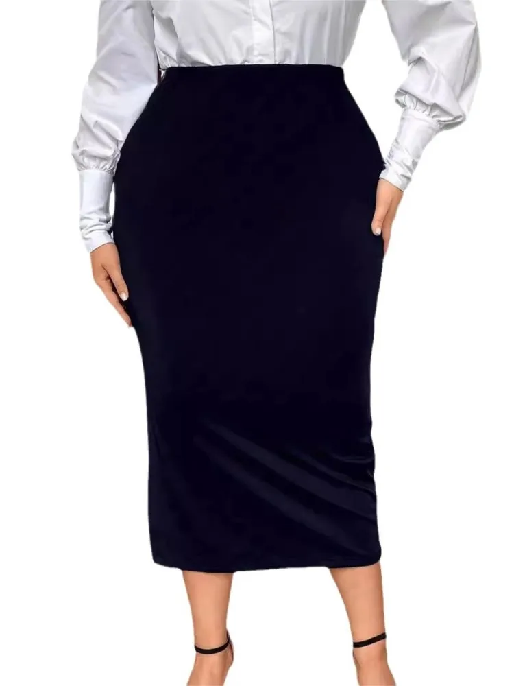 Plus Size Jesienne Długie Spódnice Damskie Slim Bodycon Wysoka Talia Moda Dzielone Spódnice Damskie Koreański Styl Spódnice Damskie