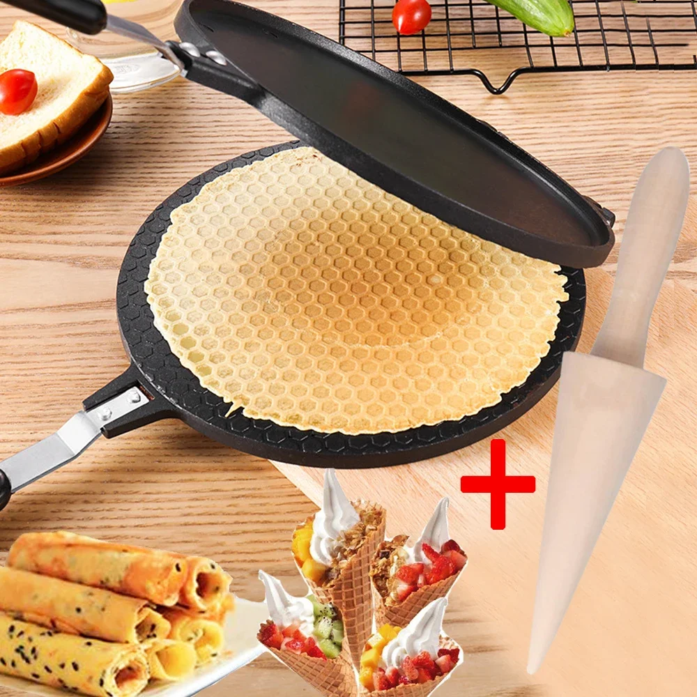 Modo de rollo de huevo, gofres antiadherentes para tortilla para hornear, pastel, utensilios para hornear de aleación de aluminio, máquina crujiente, molde para tortilla, herramienta para hornear