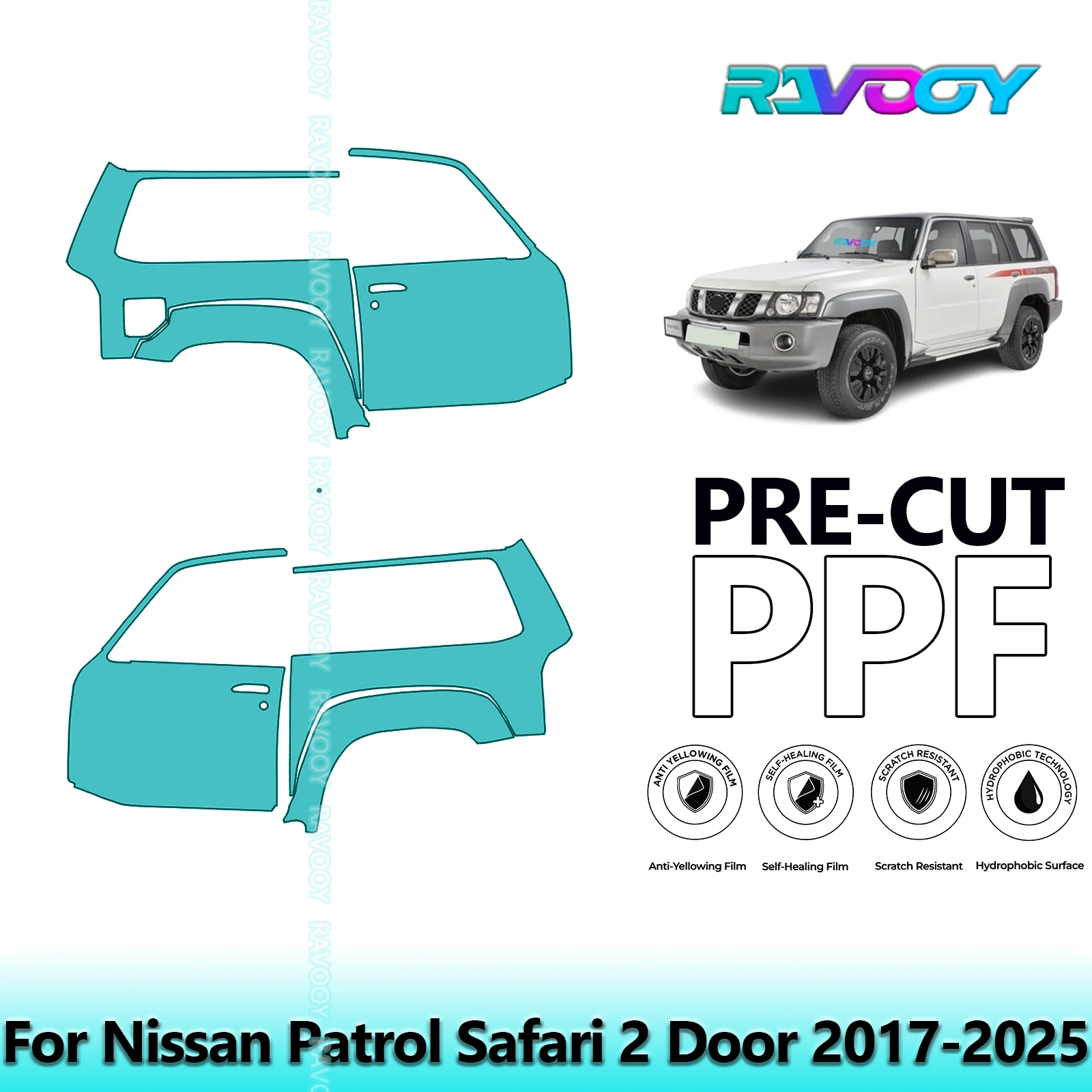 

For Nissan Patrol Safari 2 Door 2017-2025 8.5mil Clear Matte Pre-Cut PPF Door & A/B Pillar Kit TPU Paint Protection Film Set