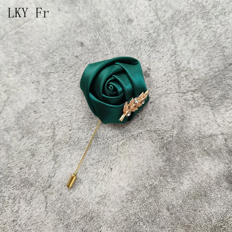 Lky Fr Gold Boutonnieres Bruiloft Accessoires Bruidegom Corsage Pins Lint Broche Bloemen Ivoor Boutonniere Mariage Homme Versiering