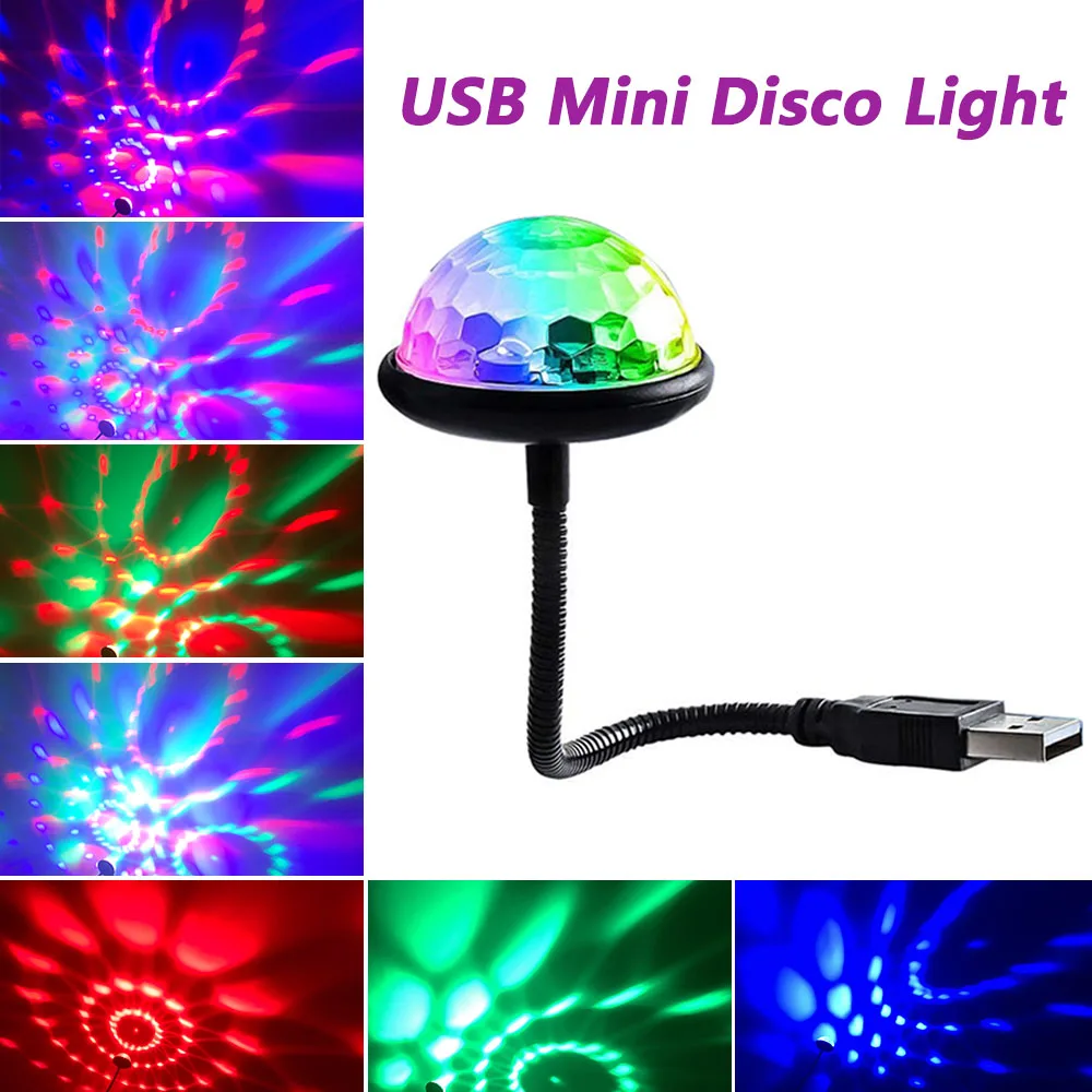 Mini Bola de discoteca con USB, iluminación RGB para Dj, multicolor, luz de ambiente para coche, luz de decoración, luz estroboscópica