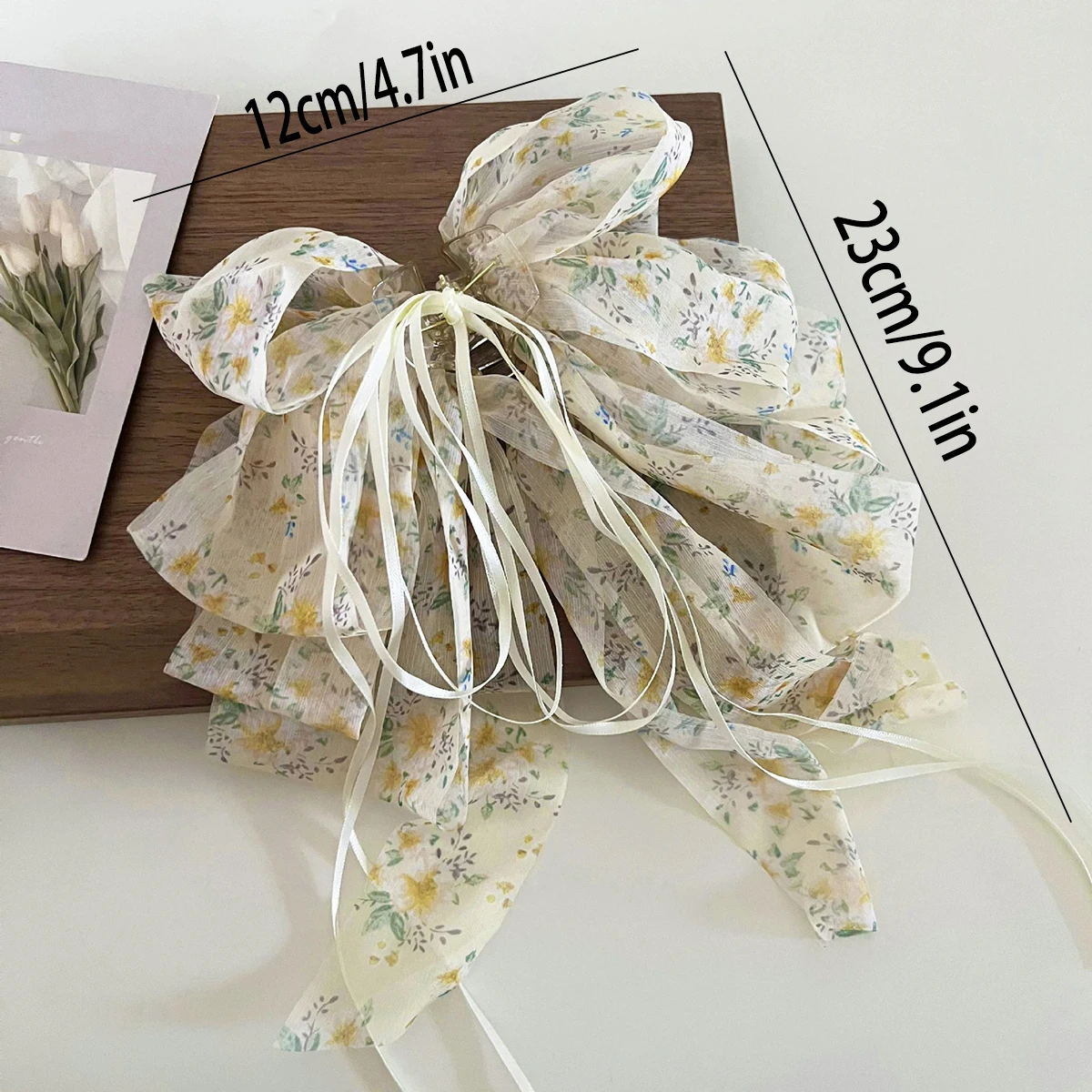 1 Stück französische Chiffon-Haarspange mit Blumenmuster, sanft und elegant, halbgebundene Haarspange, Haarspange für den oberen Teil, Haarspange für Pferdeschwanz, Haar-Accessoire – Detail 1