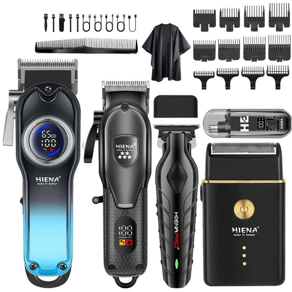 HIENA 5pcs Professional Hair Clippers for Men, Professional Barber Clippers and Trimmer Set, Mens Cordless Hair Clipper for Barbers Haircut Kit Fade