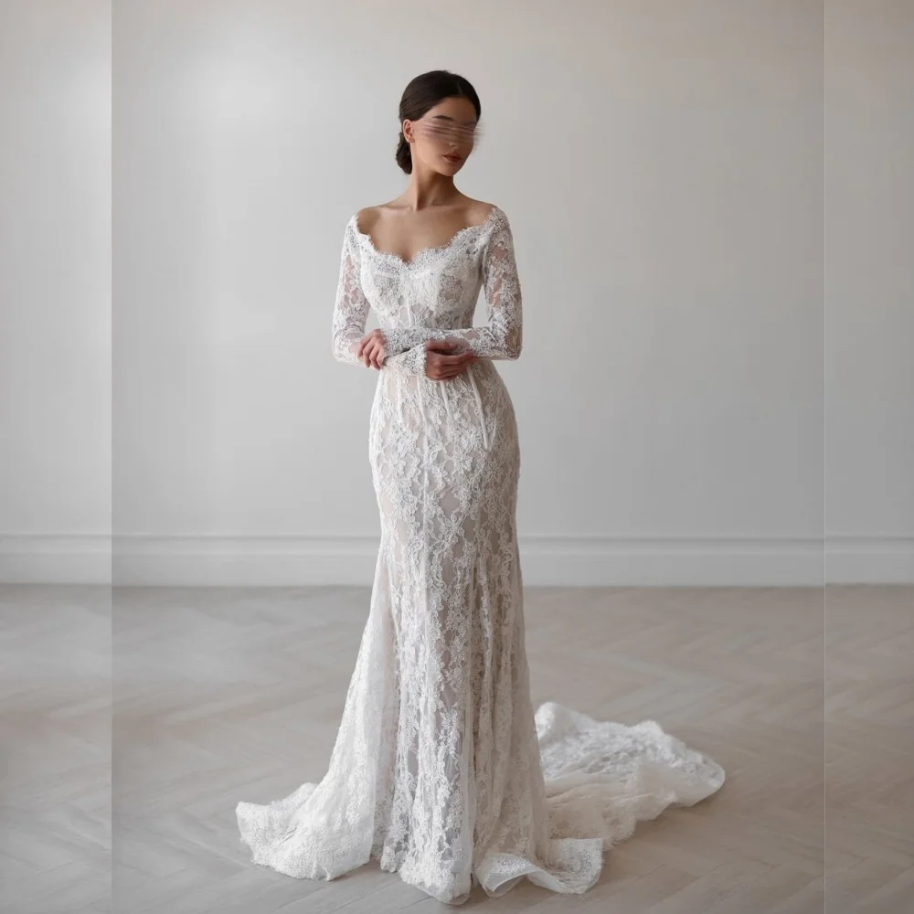 

Customized Lace Off-the-shoulder Mermaid Floor-length Bespoke Occasion Wedding Party Gown Gorgeous High Quality Formal