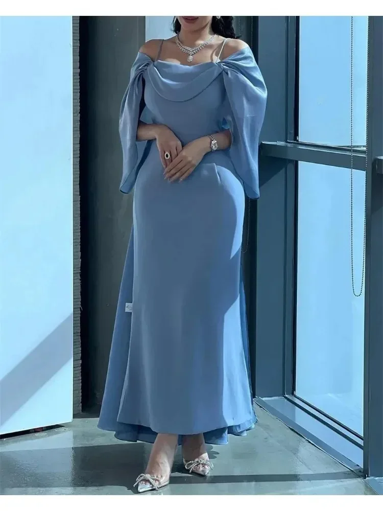 Sky Blue Luxury Evening Dress 2025 Off-Shoulder Waterfall Sleeve Mermaid Formal Gown Party Prom Dress Customized