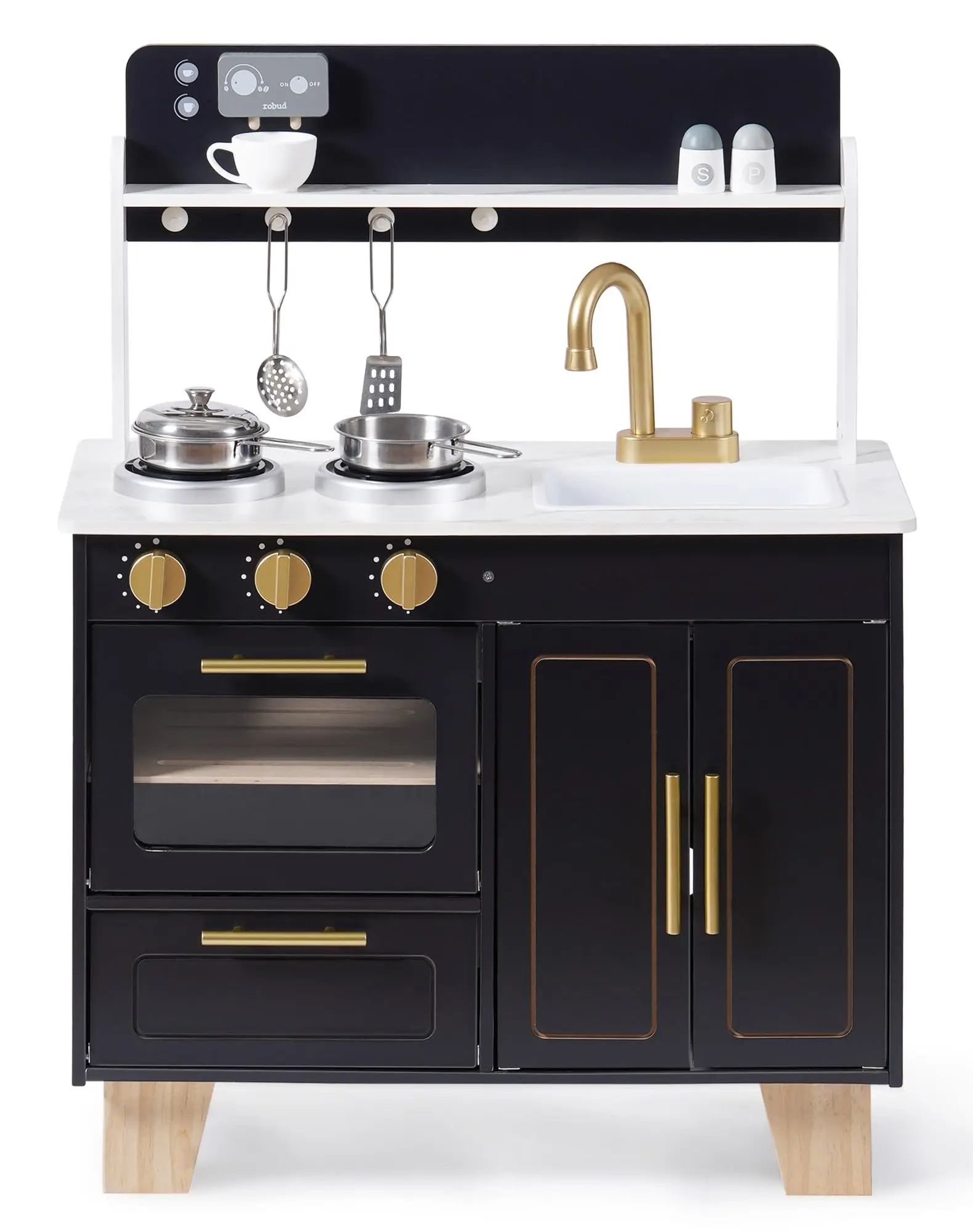 

ROBUD Play Kitchen Set Wooden Marble Style Kitchen Playset with Realistic Stove Oven Sink for Kids Ages 3+