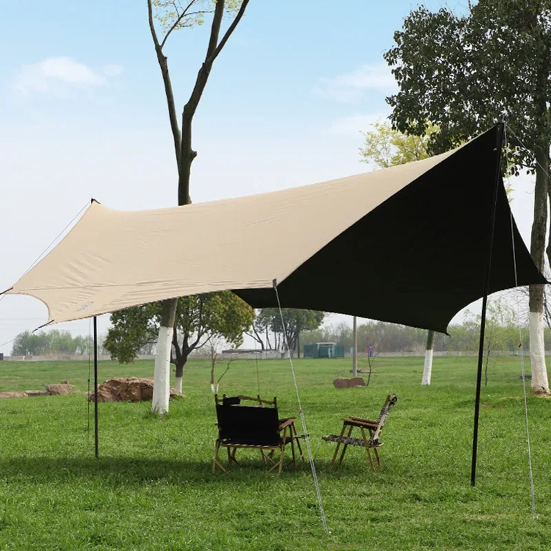 Full Sunscreen Black Glue Coated Canopy Camping Beach Thickened Aluminum/Iron Pole Rain Proof Sunshelter Large Space Awning Tarp