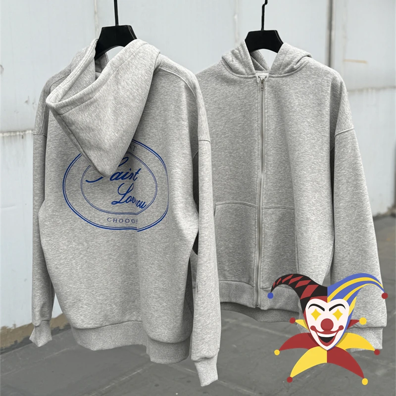 Grey Cardigan Saint Hoodie Men Women Best Quality Heavy Fabric Pullovers