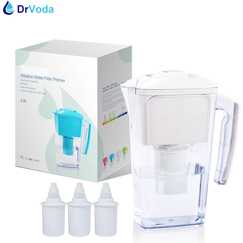 Slim Alkaline Jug 2.5L Mineral Ionizer Water Filter Pitcher System and Alkaline Filtered Water Filter Cartridges for replacement