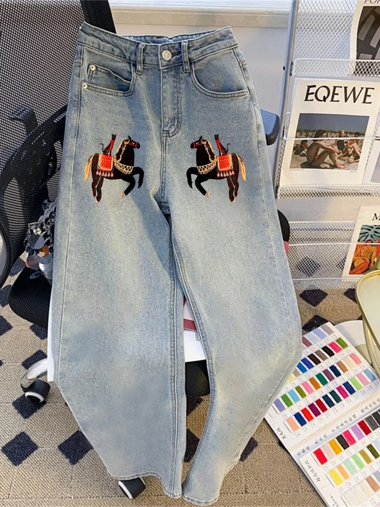 

Американские винтажные свободные широкие джинсы с высокой талией, женские летние модные брендовые джинсовые брюки свободного покроя High Street