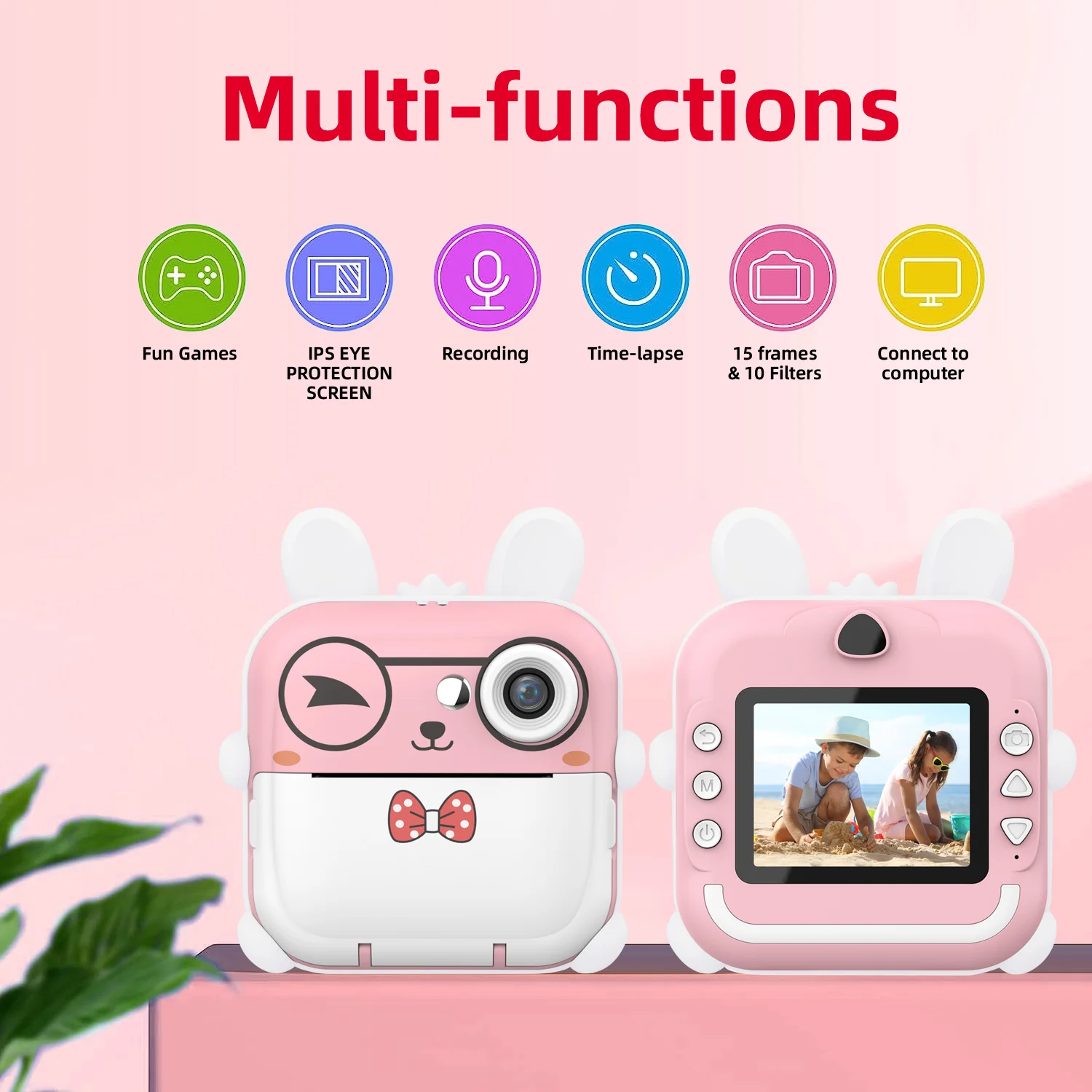Children Mini Camera Toys Instant Thermal Printer Portable Outdoors Selfie Parent-Child Interaction View Record Camera Toys Gift