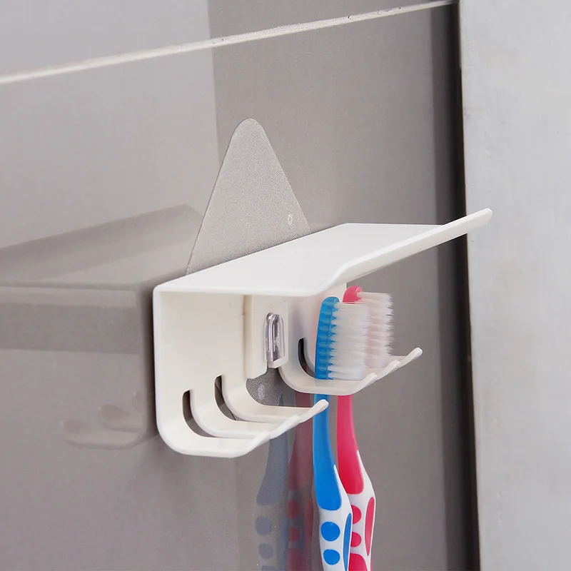 4 Slots Wall Mount Toothbrush Holder Self Adhesive Toothbrush Storage Organizer for Shower Toothpaste & Toothbrush Hanger