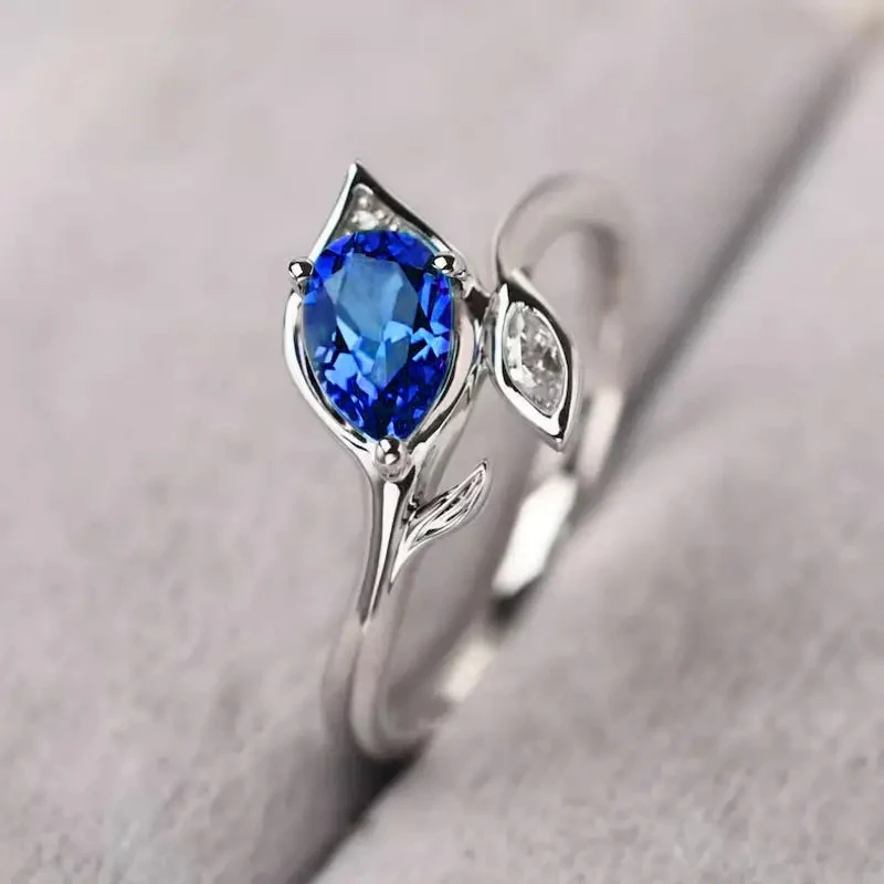 Huitan Chic Design Women Rings with Waterdrop Blue Cubic Zirconia for Wedding Party Exquisite Female Finger-ring Fashion Jewelry