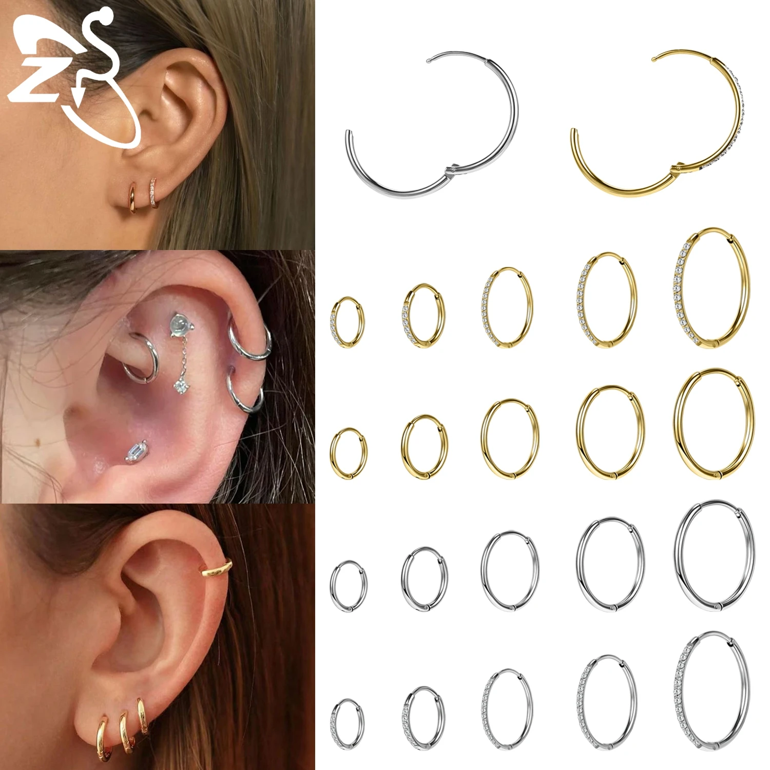 ZS 1 PC 20G Stainless Steel Hoop Earring 6/8/10/12MM Round Stud Earrin...