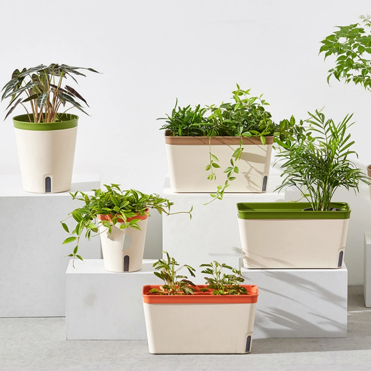 

Двухслойный прямоугольный цветочный горшок, садовый пластиковый автоматический водопоглощающий цветочный горшок для ленивых растений, домашний овощной горшок, 1 шт.