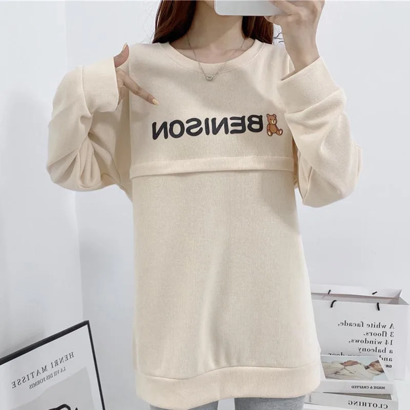 秋冬マタニティ服授乳パーカー妊婦スウェットシャツジッパー開口授乳トップス
