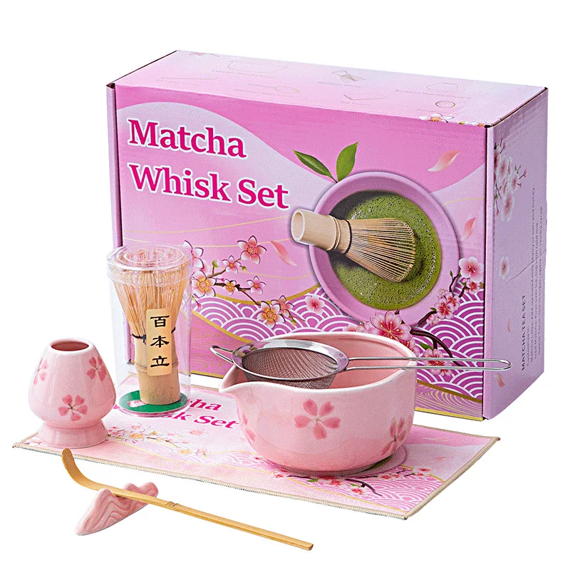 

Chawan Matcha Bowl Japanese-Style Creative Hand-Painted Blossom Ceramic Tea Whisk Set Song Dynasty