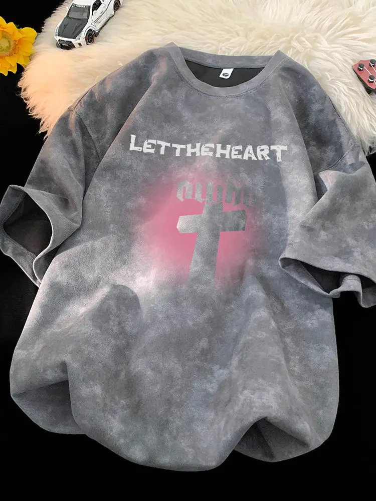 2026 New Summer Men Tie Dye Short Sleeve T Shirt Plus Size Up to 300lbs Heavyweight Loose Casual Fashion Trendy Half Sleeve Tops
