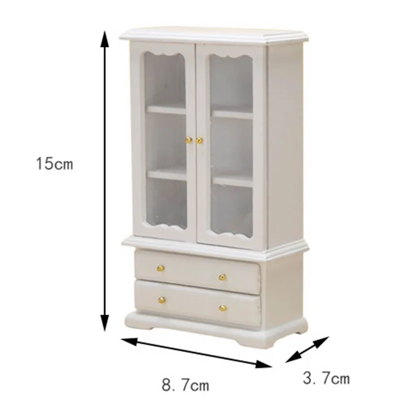 1:12 ドールハウスアクセサリー DIY シーン装飾ミニ木製リビングルーム家具 3 両開きドア本棚ディスプレイキャビネットモデル