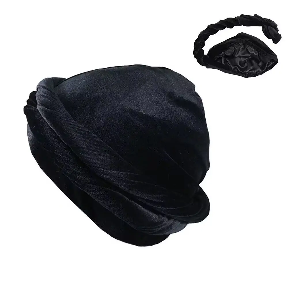 Durag For Men HeadWrap Muslim Hijab Turban Men Velvet Turban HeadWrap Satin Lined HeadScarf Comfy Chemo Hat Dropship