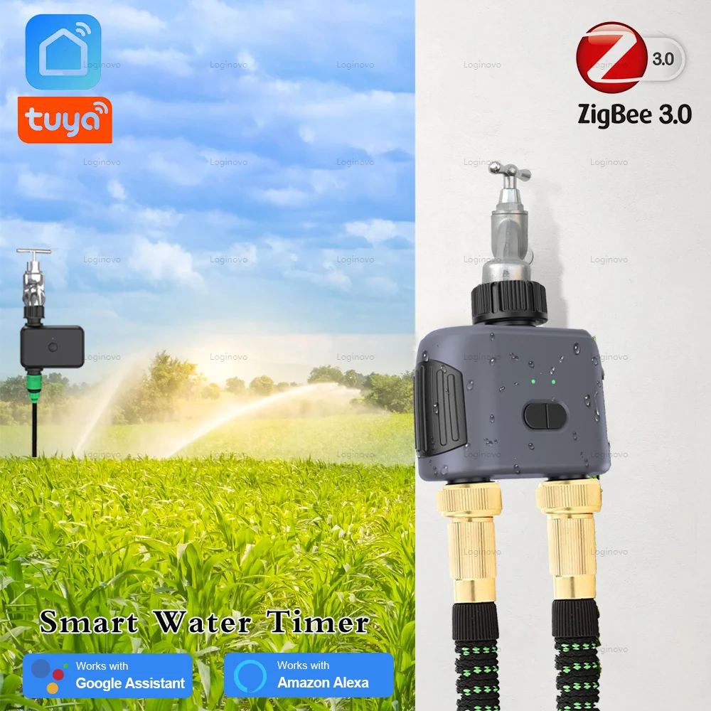 Tuya – minuterie d'eau intelligente Zigbee, Irrigation de jardin, 1, 2 sorties, contrôleur de valeur d'arrosage automatique pour la maison, pour Alexa Google