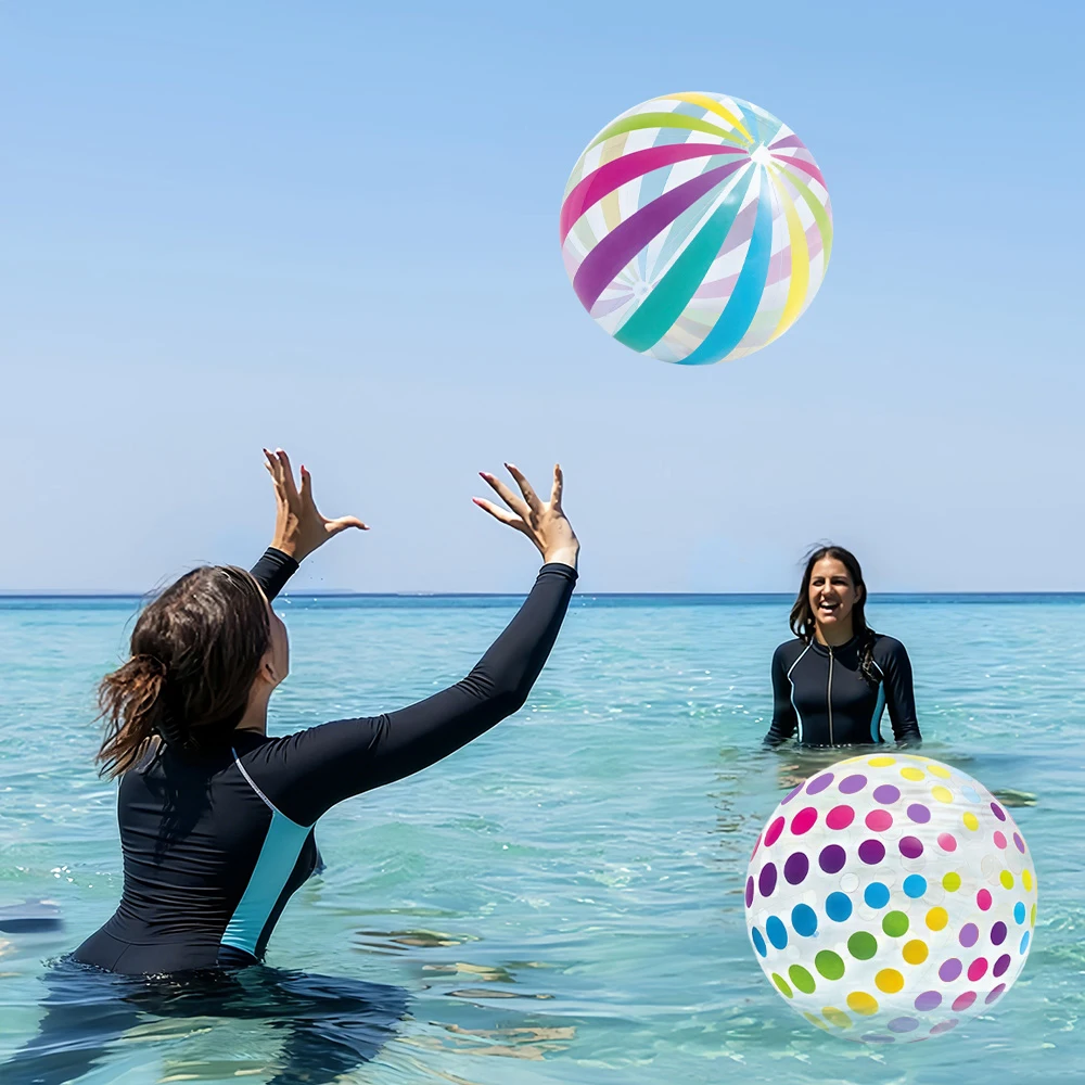 

1pc Transparent Colorful Stripe Inflatable Beach Balls PVC Pool Toy for Birthday Party Supplies Hawaiian Summer Decor Water Toys