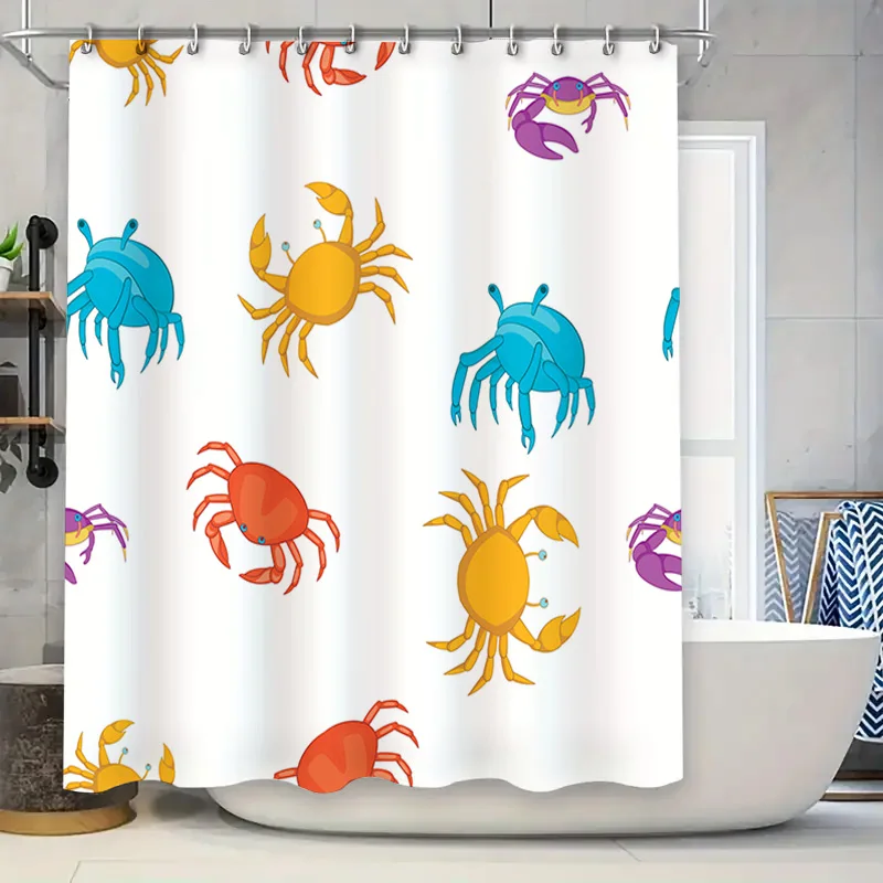 

Яркая занавеска для душа с принтом краба для декора ванной комнаты