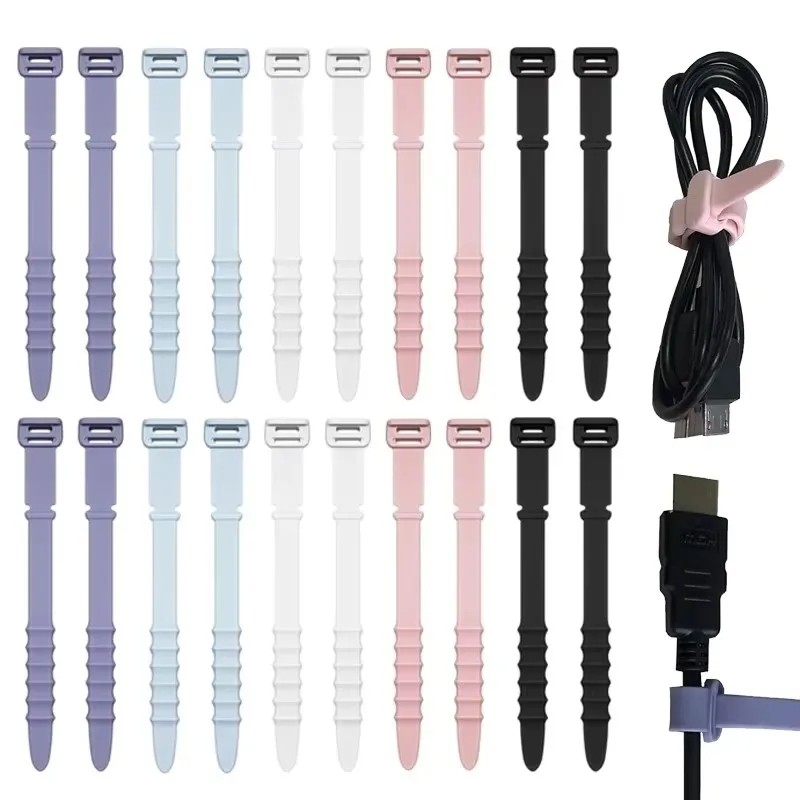 Silicone Phone Data Cable Winder For Mouse Headphone Charger Data Cord Holder Strap Organizer Desk Tidy Wire Tie Clips