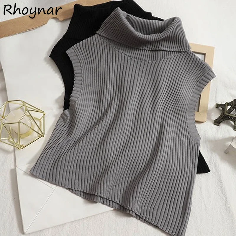 Sweater Vests Women Solid Turtleneck Spring Fall Irregular Design Street Wear All-match Casual Knitted Sleeveless Aesthetic New