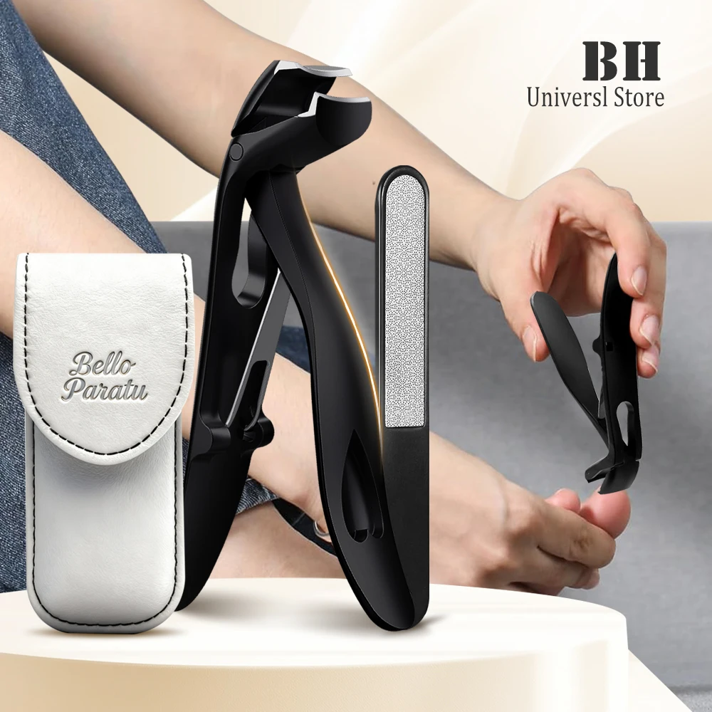 2Pcs/set Nail Clippers With Nail file Angled Head Wide Jaw Thick Nails Cutter Long Handle Stainless Steel Fingernail Clipper