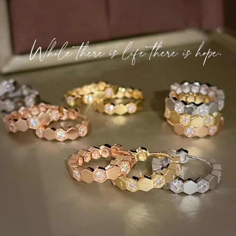 Hexagonal Honeycomb Design Women's Earrings Round-Shaped Zircon Fashionable And Exquisite Jewelry Accessory