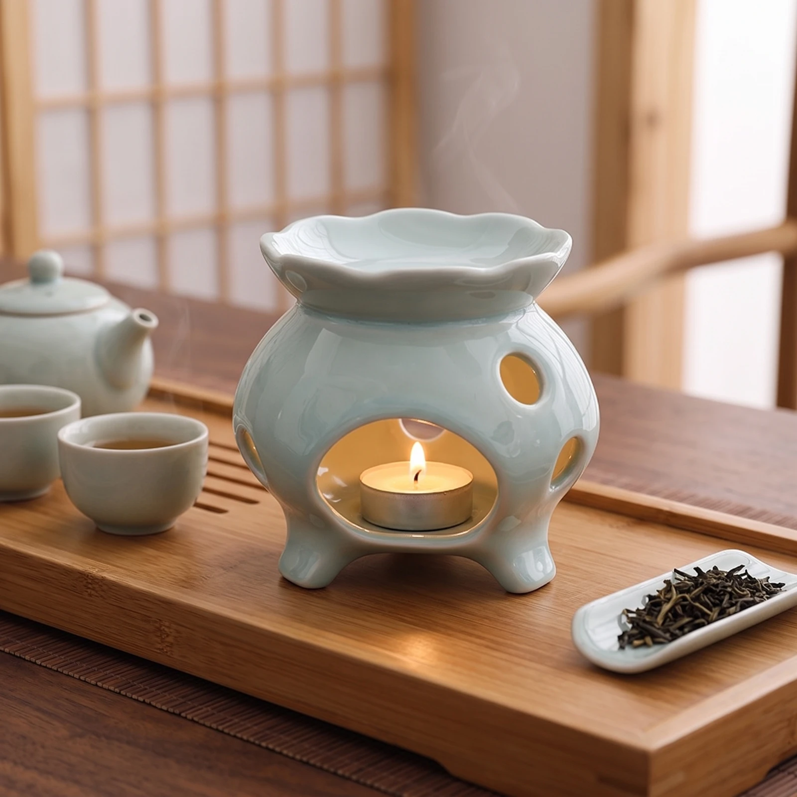 Tabletop Burner with Tealight Holder Decorative Tea Warmer Tea Leaf Warmer Elegant Ceramic Minimalist for Home, Desk