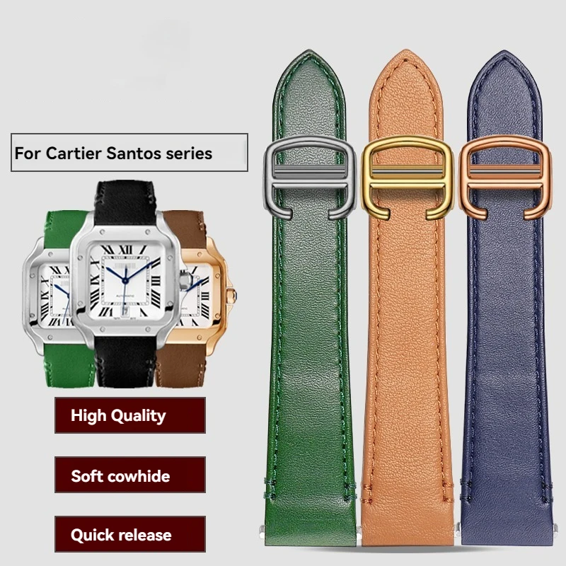 19mm 21mm Leather Watchband for Cartier Santos Quick Release New Watch Strap WSSA0009 WSSA0010 W20106X8 Large Medium Strap Men
