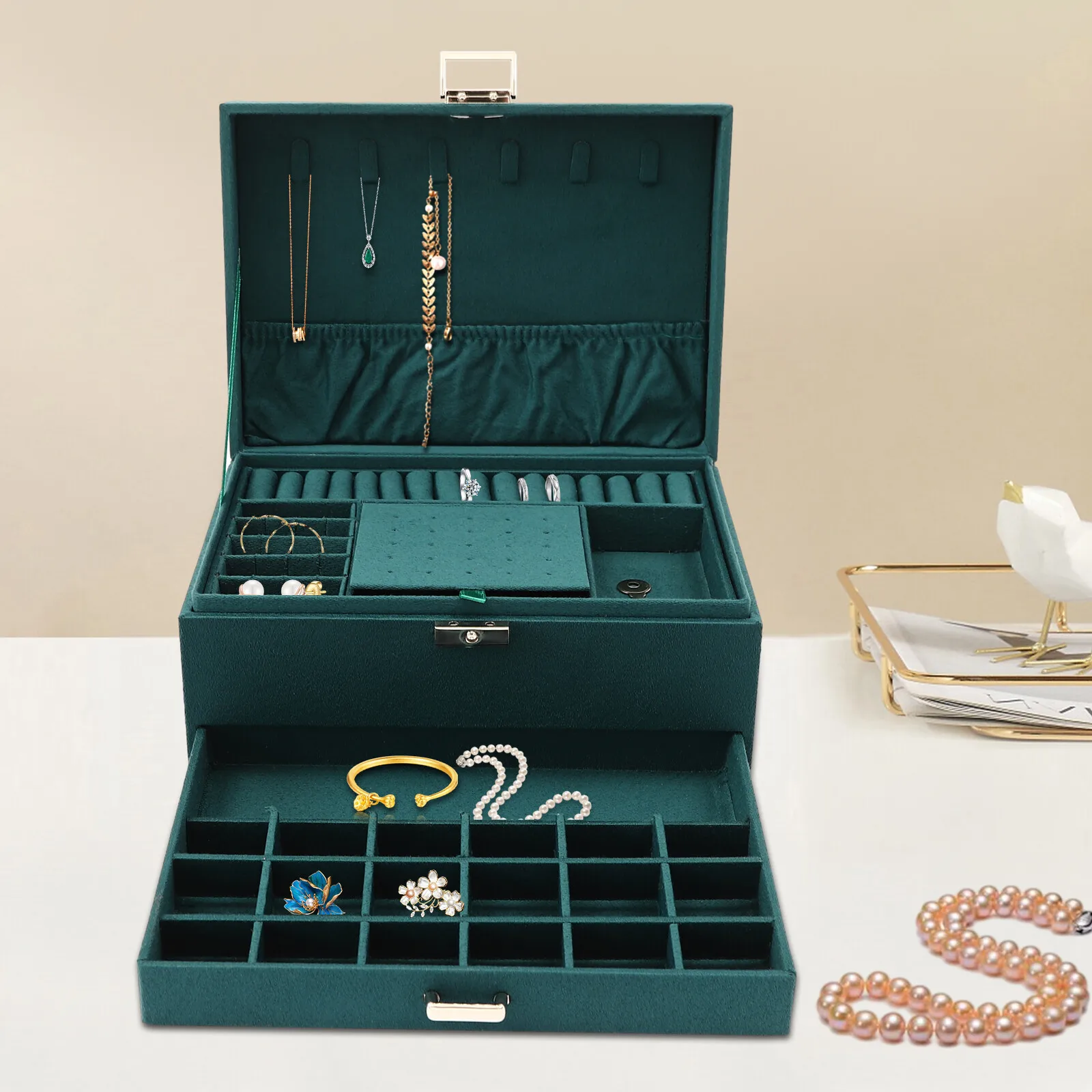 

3 Layers Jewelry Box Organizer Large Capacity Ring Earring Necklace Storage New