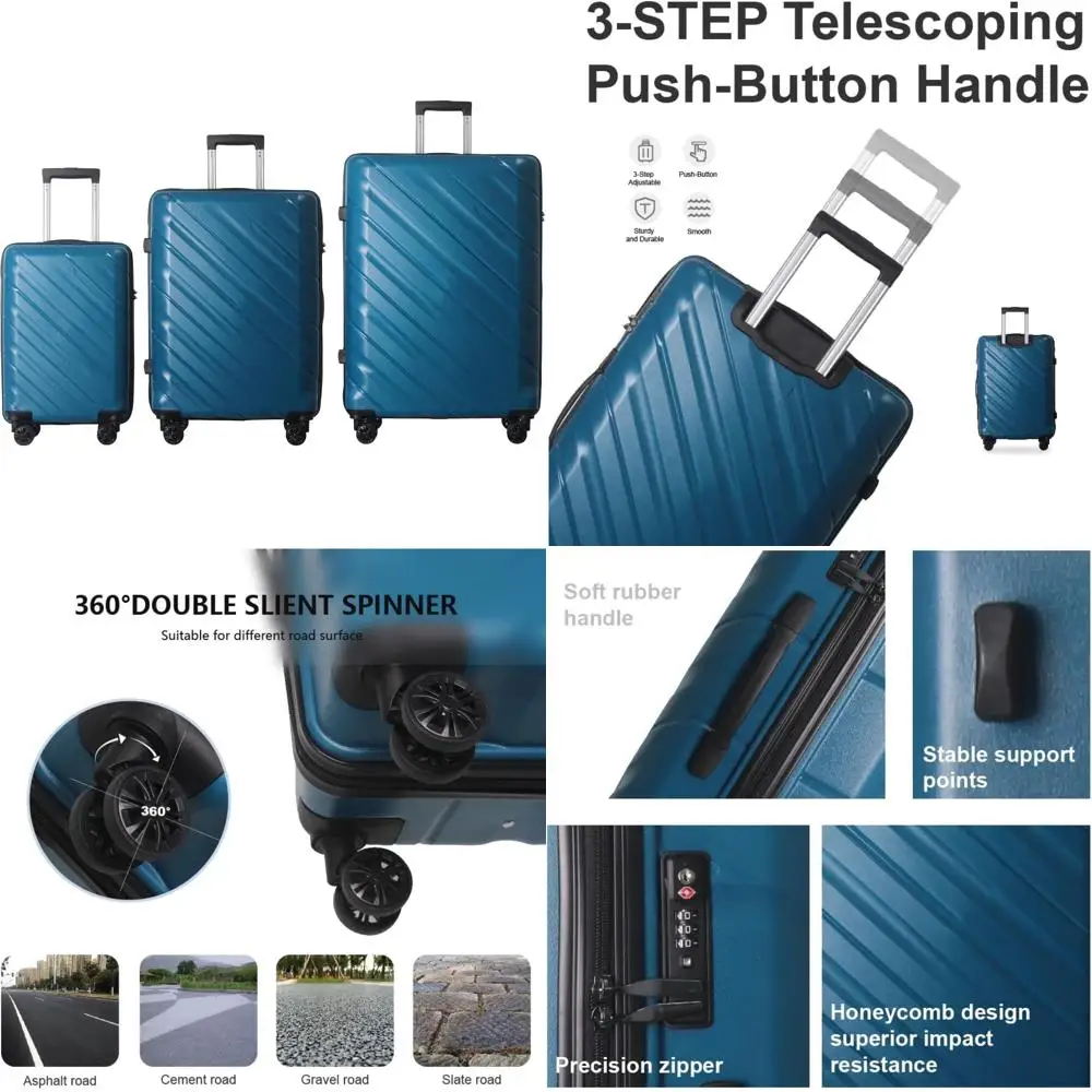 

"travel luggage set: 20", 24", and 28" spinner suitcases with hardside and scratch-resistant surface"