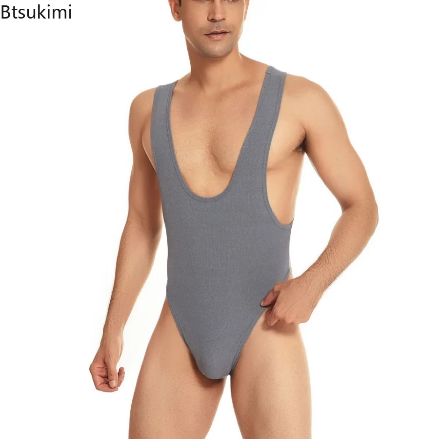 Sexy Men's Undershirts Leotard Backless T-back Bodysuit Breathable Solid Compression Jumpsuits New Style Men One-piece Underwear