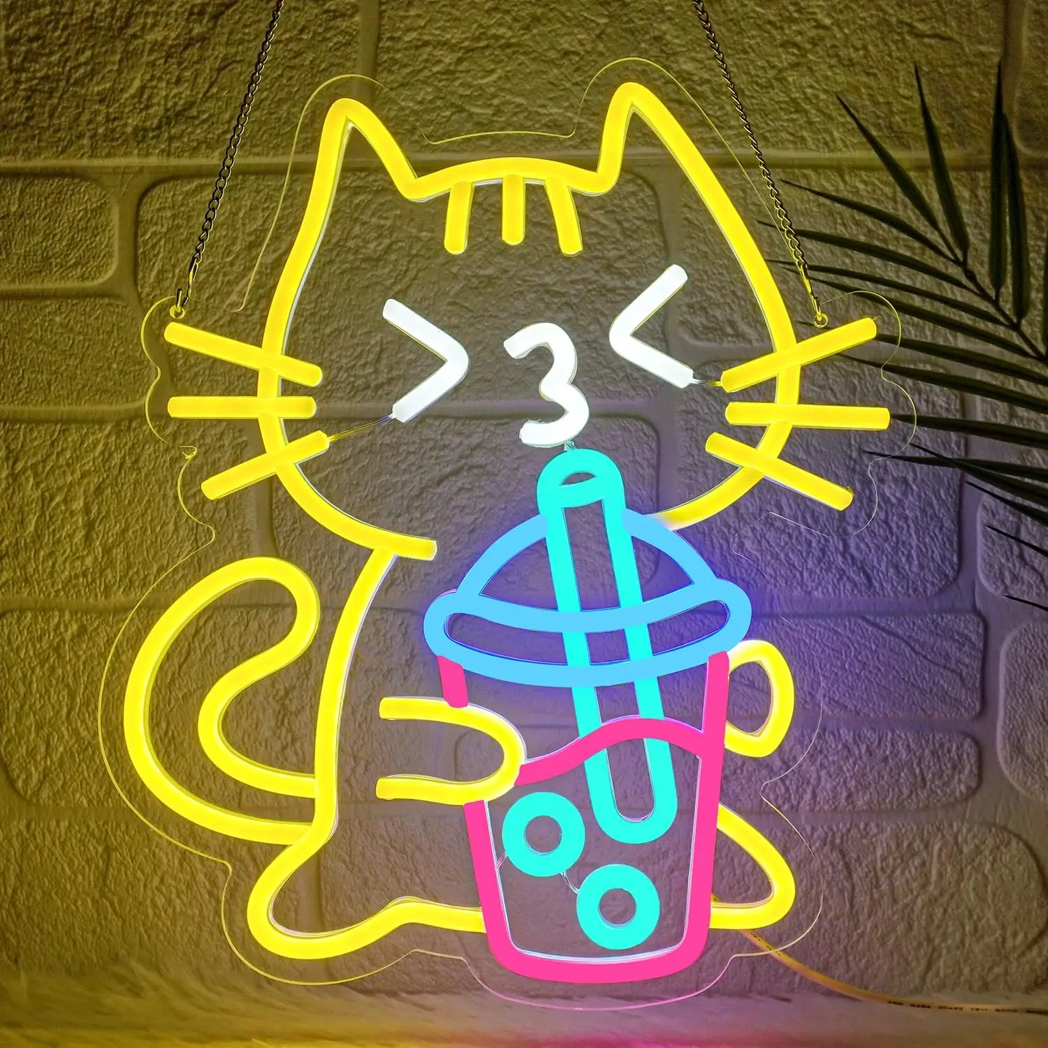 

Cat Boba Tea Neon Sign Yellow Cat Led Neon Signs for Wall Decor for Bedroom Dessert Bar Coffee Shop Kitchen Restaurant Party