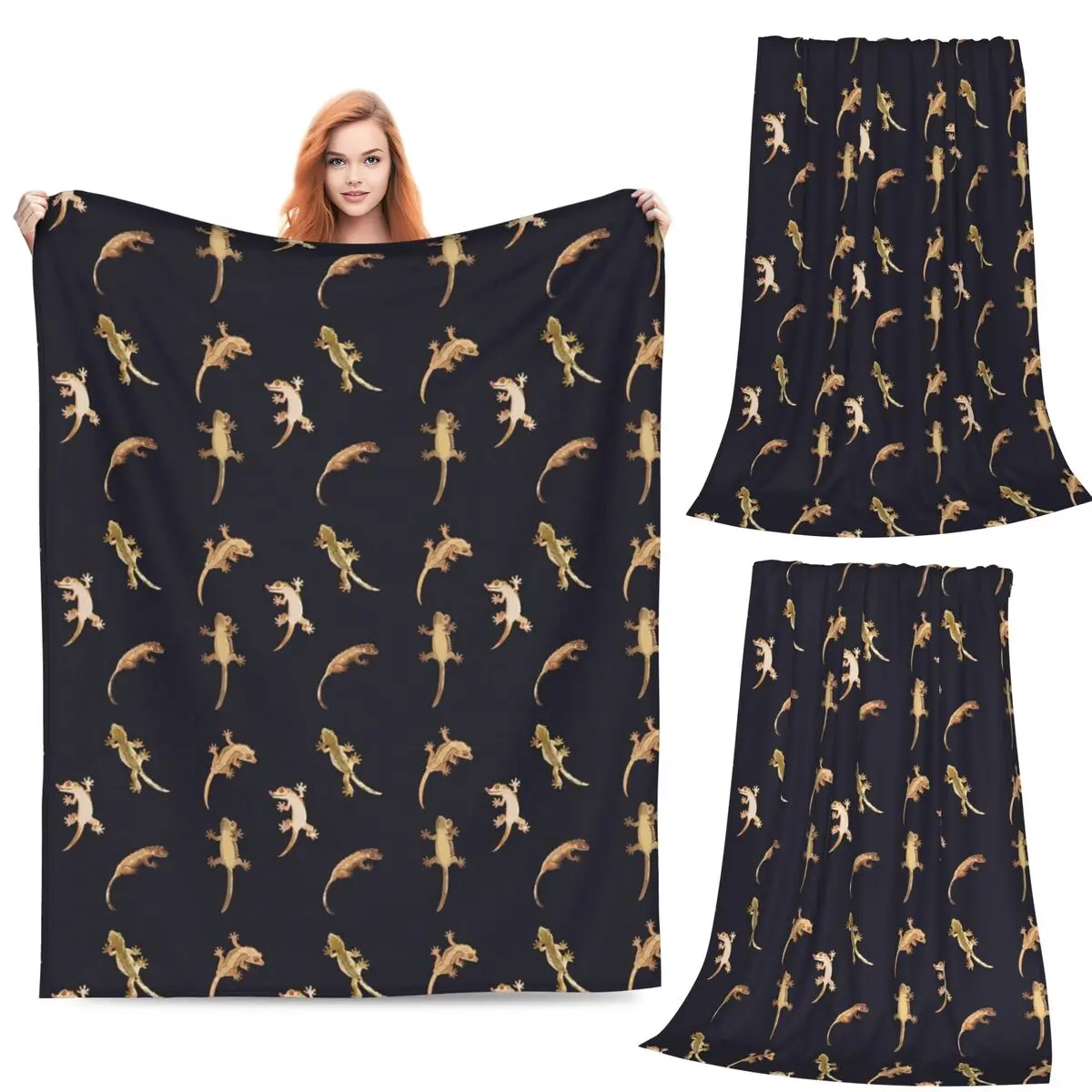 

Cute Little Crested Geckos Blanket Flannel Sofa Throw Blanket Warm Throw Blankets for Home Bedroom Office Throws Bedspread Quilt
