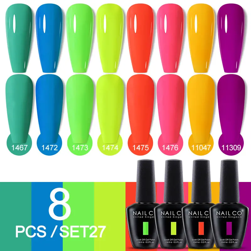 NAILCO Nagelgel Polish 8 STUKS Set Neon Nail Art Lente Zomer Semi Permanente Vernis Kit Voor Manicure Hybrid Losweken UV LED Gel