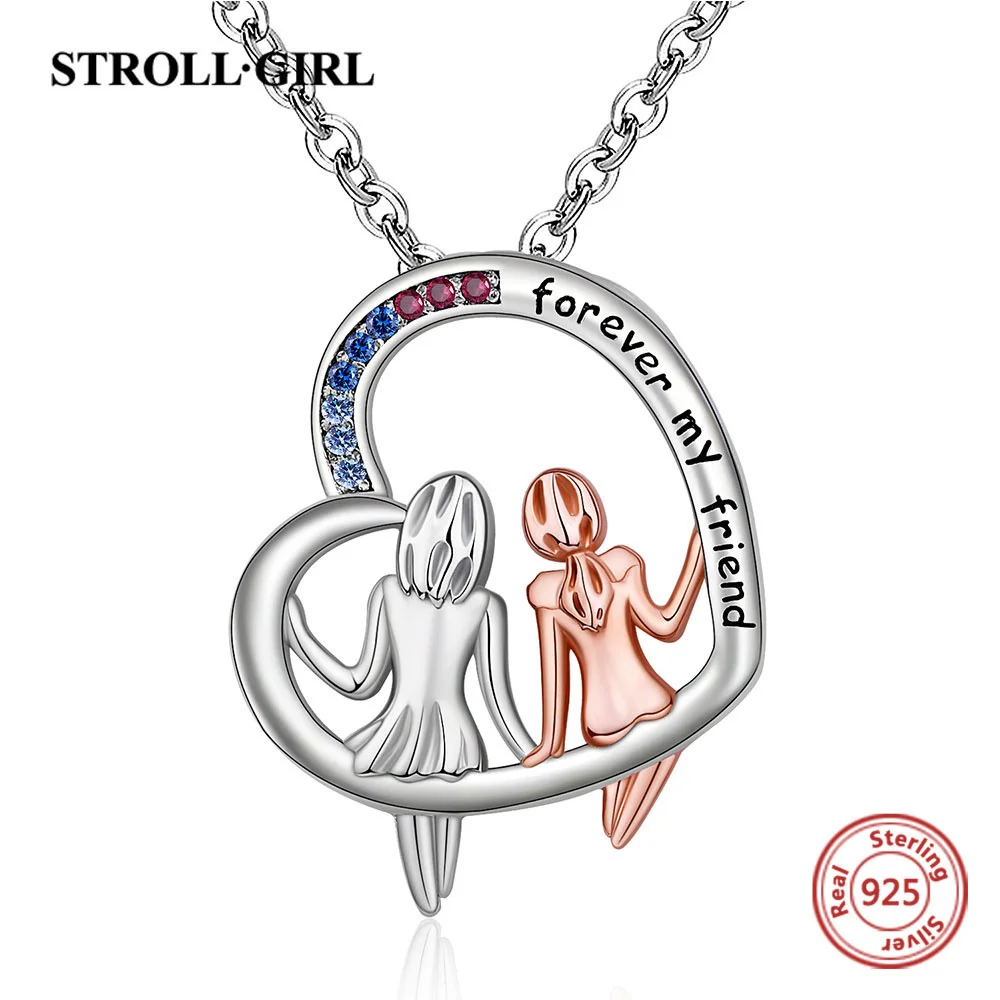 

Best Friend Heart Zircon Pendant Chain 925 Sterling Silver Forever My Friend Rose Necklace for Women Fine Jewelry Birthday Gift