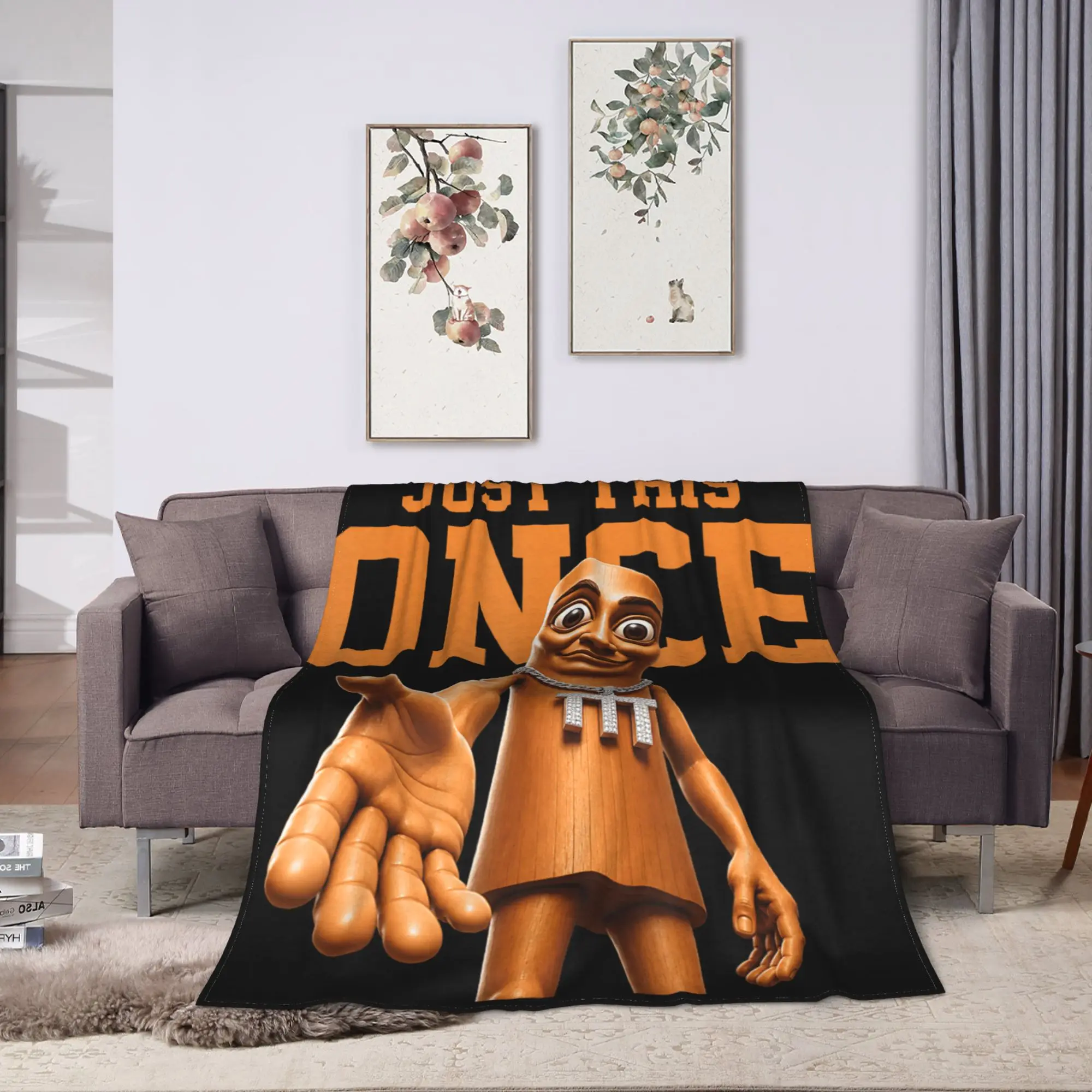 Tung Sahur Meme Just This Once Funny Viral Internet Quote Blankets Bedding Throws Winter Girl Home Decor Travel Car Bedspread