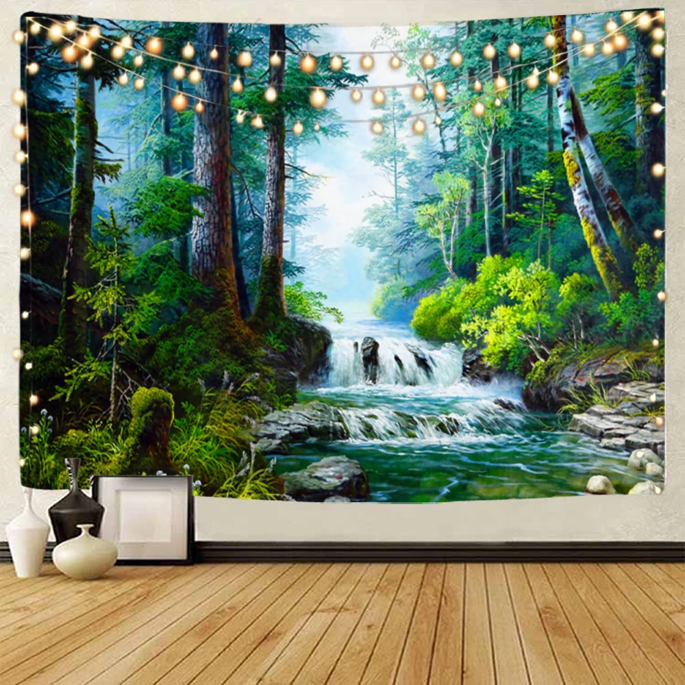 Beautiful forests, streams, and water painting, landscape decoration, tapestry, home wall background decoration, tapestry