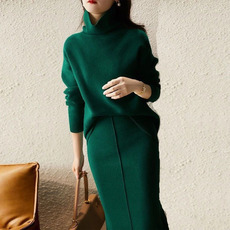 Autumn Knitted suit with skirt two piece skirt set women winter sweater sets Korean style fall 2 piece outfit Sweater 2024